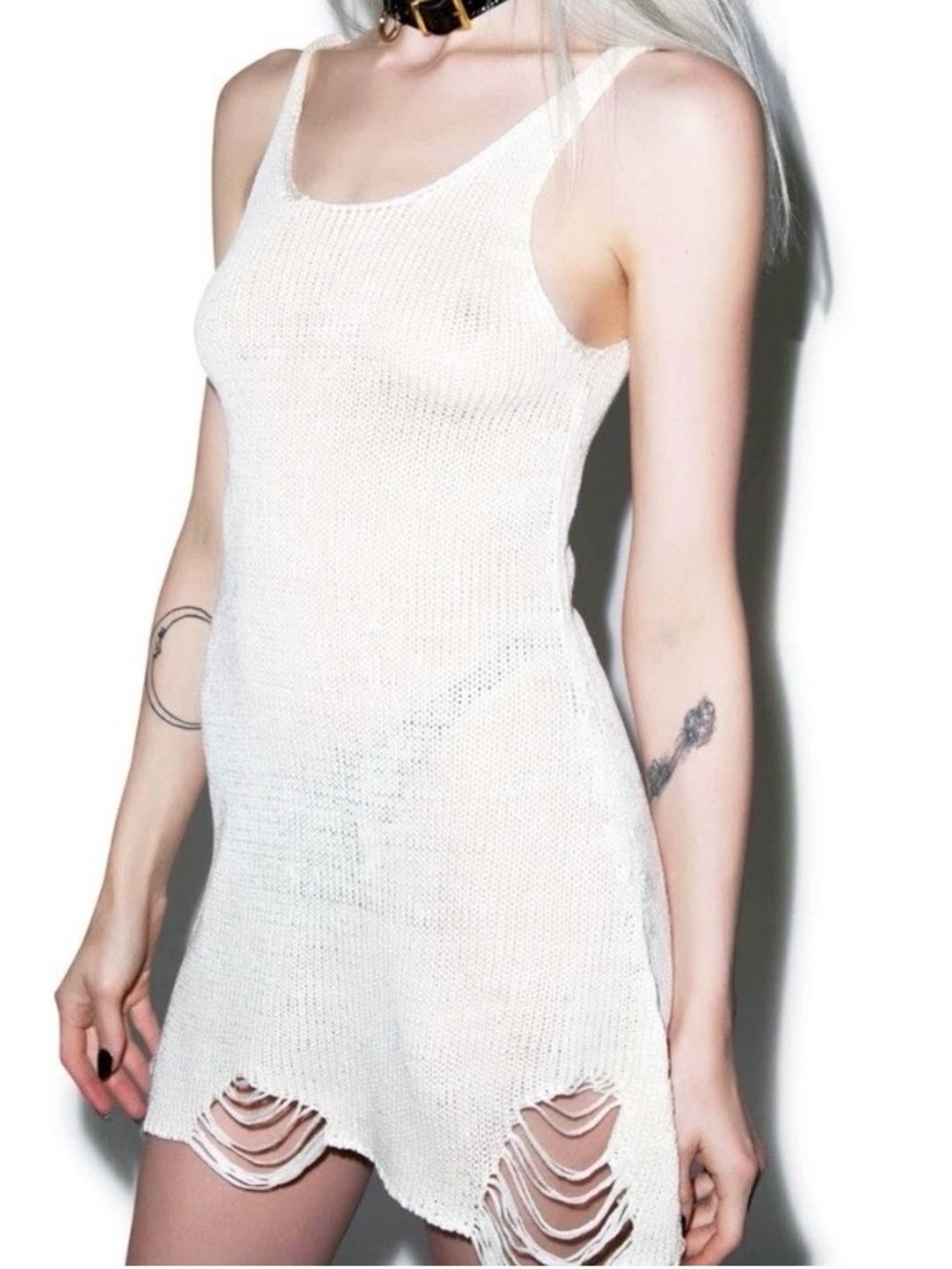 UNIF Loose String Knit Tank Mini Dress in Black - Picture 2 of 7